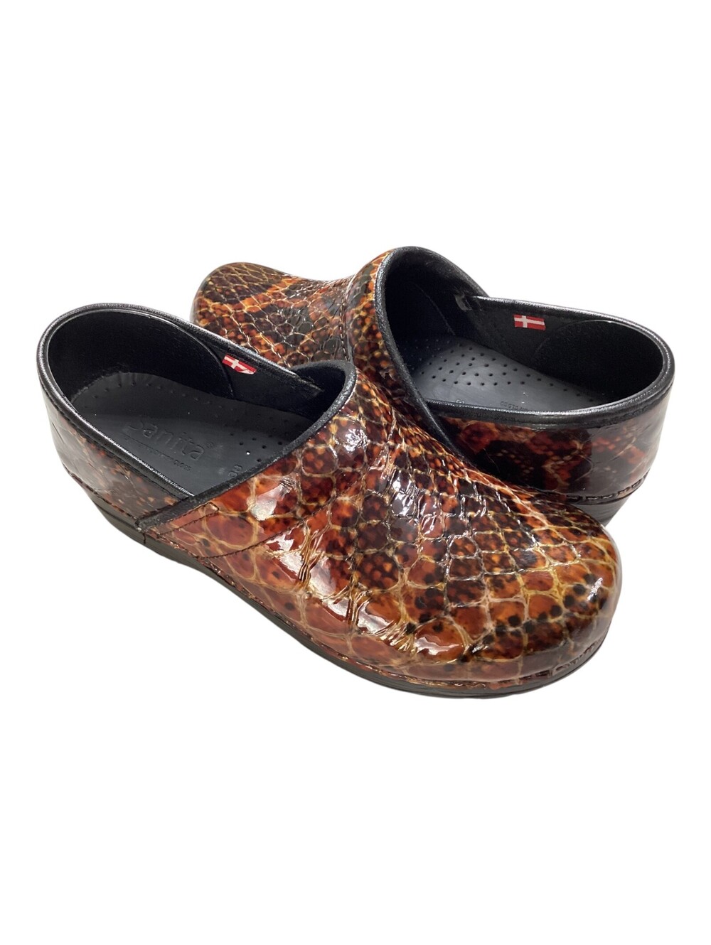 SANITA Women's Professional Clogs Shoes POLAND Leather Animal Print Sz 38/7 EUC